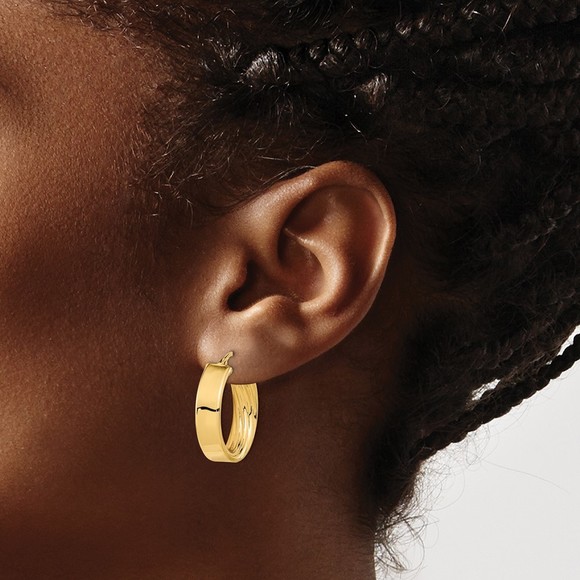 14K Polished and Textured Inside Hoop Earrings - Picture 3 of 4